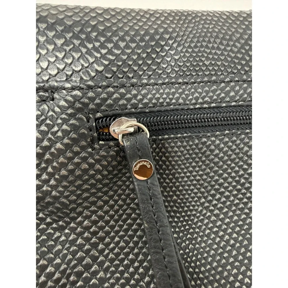 Tignanello Black Snakeskin Embossed Leather Crossbody Envelope‎ Clutch Bag